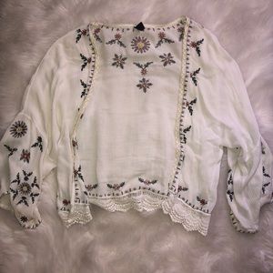 Embroidered flower bell sleeve cardigan